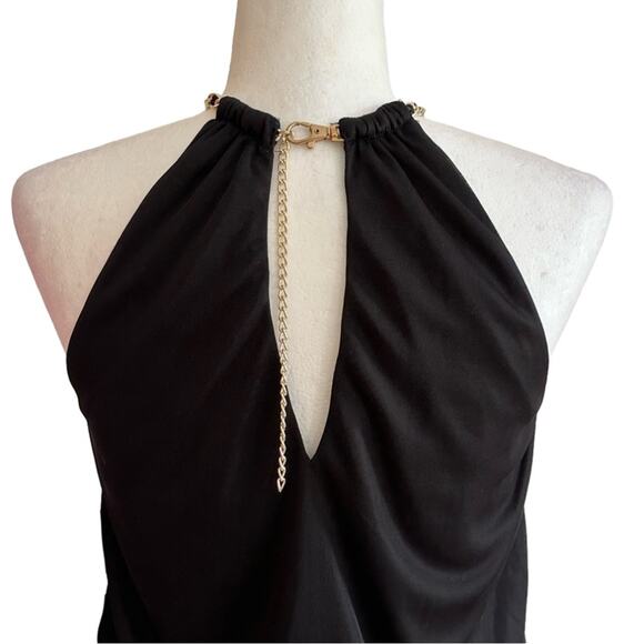 Coco Bianco Halter Top Black Gold Tone Chain Neckline Sleeveless Blouse Small - Picture 6 of 12